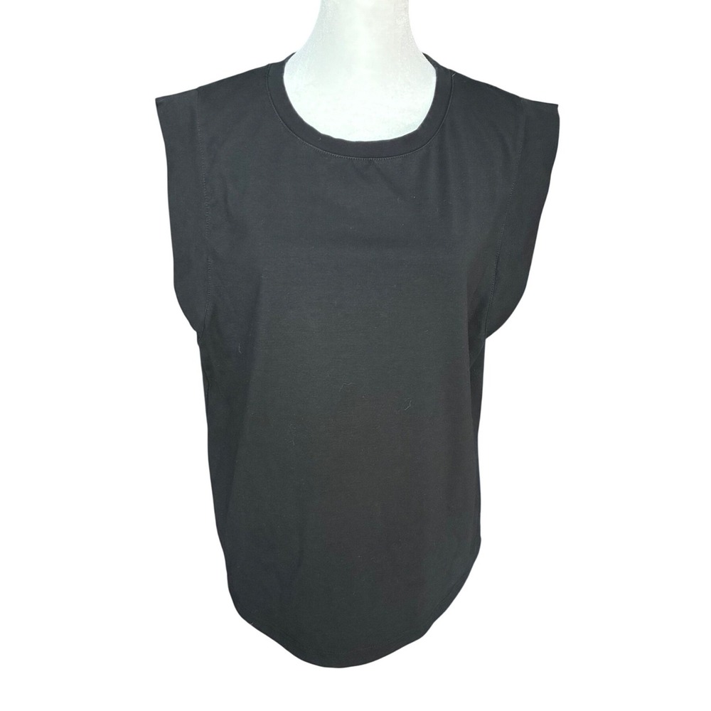 WIHOLL Womens Black Padded Shoulder Muscle Tee Sleeveless Crew Neck Top Large